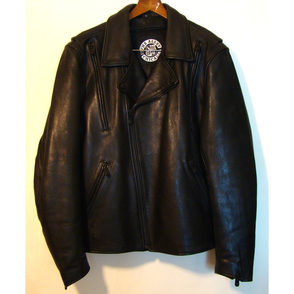 NEW The Alley Chicago Black Leather Motorcycle Jacket Removable Lining XL AC